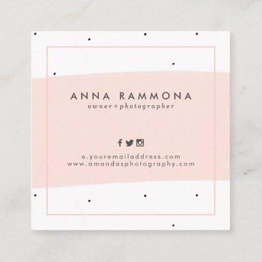 柔ミニマルらかいピンクと白のブラシストローク スクエア名刺 (裏面)