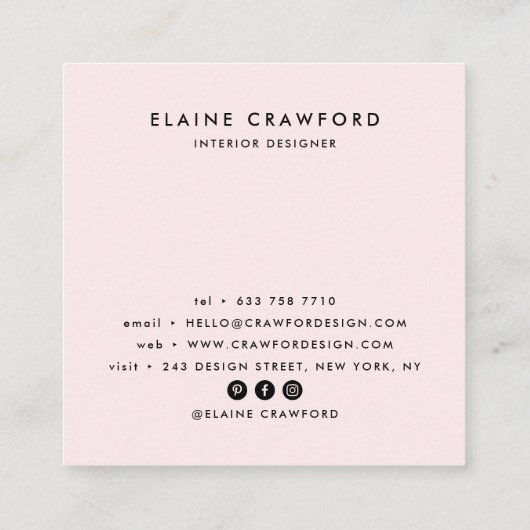 柔モダンらかいパステルピンクの大理石灰パターン スクエア名刺 (裏面)