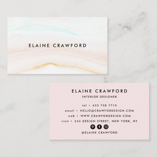 柔モダンらかいパステルピンクの大理石灰パターン 名刺 (正面/裏面)