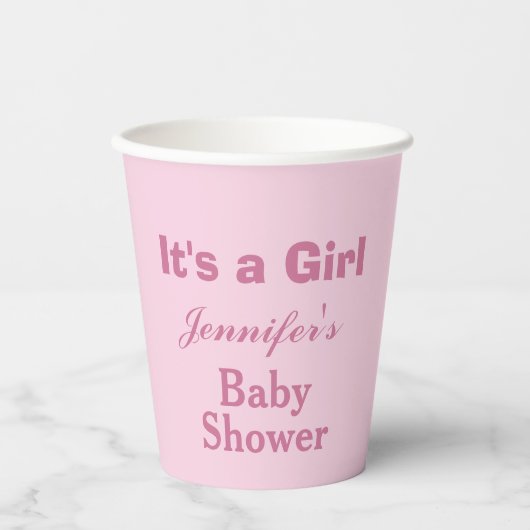 柔モダンらかいピンクかわいい女の子の赤ちゃんシャワー 紙コップ (正面)