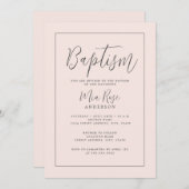 柔モダンらかいピンクの女の子バプテスマ 招待状 (正面/裏面)