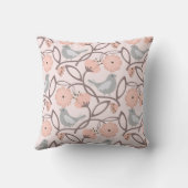 柔モダンらかい桃の花灰色の鳥模様 クッション (裏面)