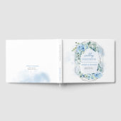 柔モダン軟パステルブルー花シルバーフレームセージ ゲストブック (全面)