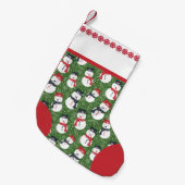 柔和な雪だるま - 緑に映えるクリスマスの赤 スモールクリスマスストッキング (正面 (吊り時))