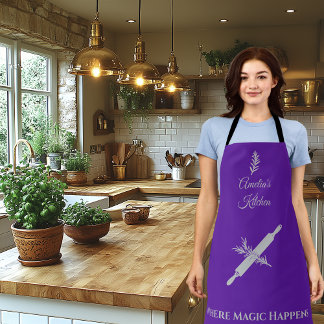 柔王室のらかい銀のピ転がンとハーブの紫 エプロン