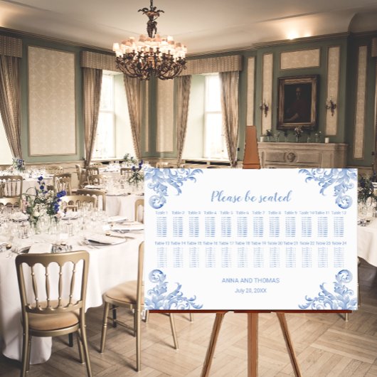 柔王室のらかい青の水彩のシーティングチャート ポスター