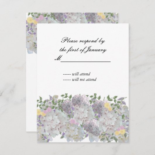 柔素朴らかい庭の花の返信カード 出欠カード (正面/裏面)