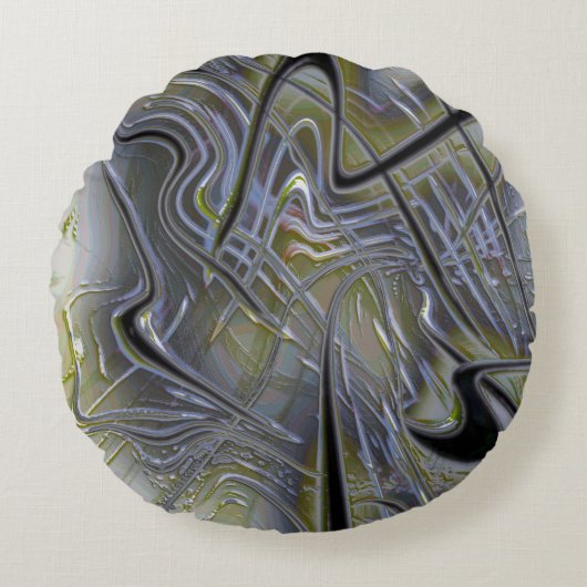 柔素朴らかい黄色がかった緑の灰色の汚れた跡 ラウンドクッション (正面)