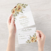 柔素朴らかい黄色のひまわり夕食無し オールインワン招待状 (貼ってはがせる)