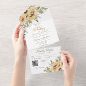 柔素朴らかい黄色のひまわりQRコード オールインワン招待状 (貼ってはがせる)