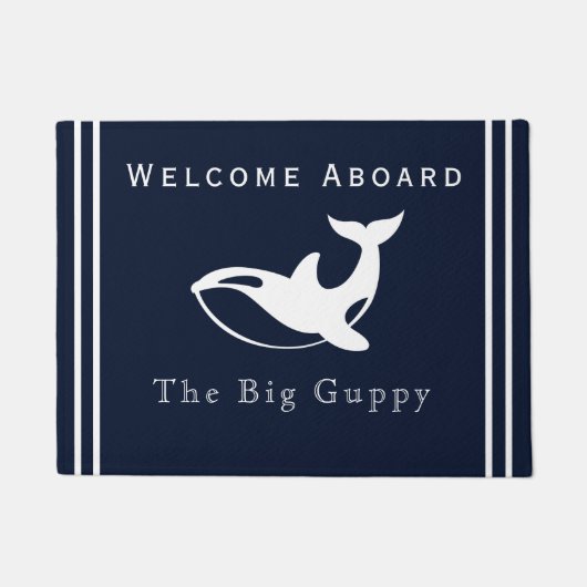 柔航海のらかいネイビーブルー沿岸の白いクジラ ドアマット (正面)