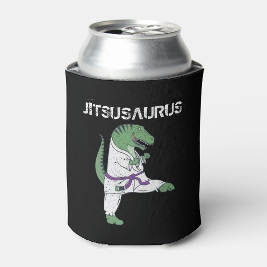 柔術おもしろい、Tレックス柔術黒帯ギフト 缶クーラー (缶正面)