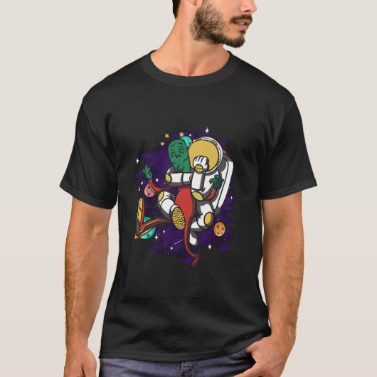 柔術宇宙飛行士フライングアームバーBJJおもしろTシャツ Tシャツ (正面)