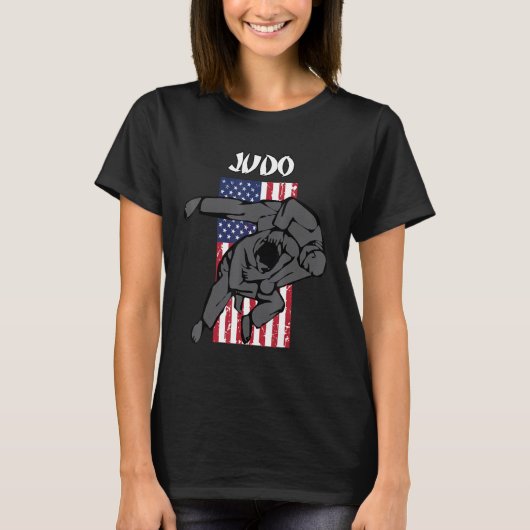 柔道のスパーリングデザインエンブレムと米国国旗1 Tシャツ (正面)
