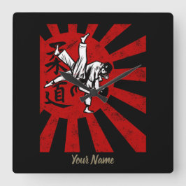 柔道武術とヴィンテージの日の出 スクエア壁時計