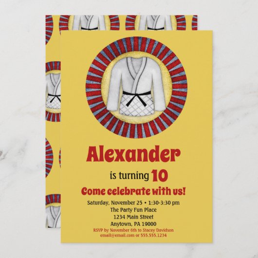 柔道武術誕生日招待状ボーイズ 招待状 (正面/裏面)