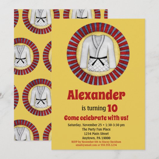 柔道 空手 武道 生日招待状 男の子 招待状 (正面/裏面)