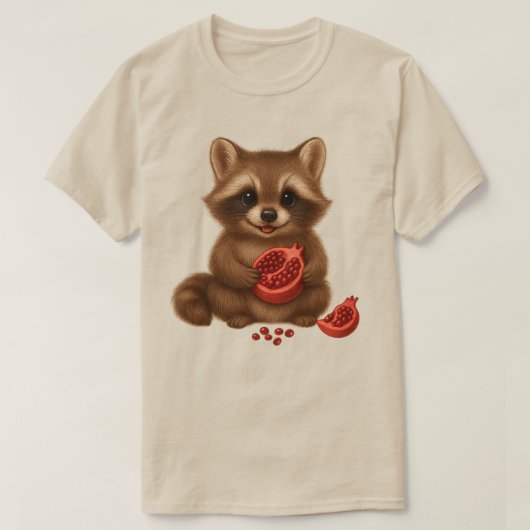 柘榴とキュートな赤ちゃんアライグマのレトロデザイン | 秋の果物 Tシャツ (デザイン正面)