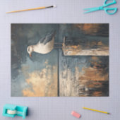 柱に止まるカモメの油彩画デコパージュ 薄葉紙 (クラフト)