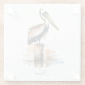 柱に立つペリカン ガラスコースター (裏面)