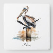 柱に立つペリカン スクエア壁時計 (正面)