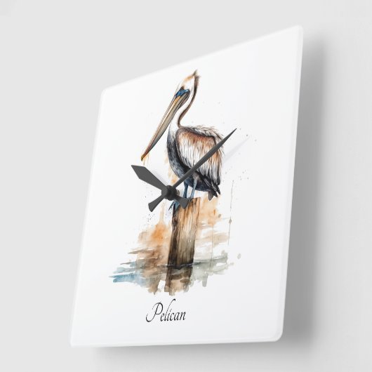 柱に立つペリカン スクエア壁時計 (傾斜)