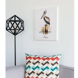 柱に立つペリカン メタルプリント