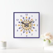 柱時計と番号が付いているヴィンテージの華美で青いオレンジ スクエア壁時計 (ホーム)