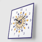 柱時計と番号が付いているヴィンテージの華美で青いオレンジ スクエア壁時計 (傾斜)