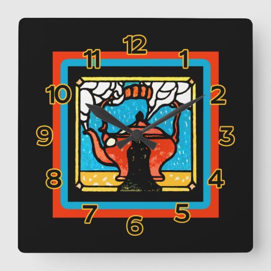 柱時計のステンドグラスの一見の茶ポット スクエア壁時計 (正面)