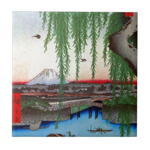 柳と富士、広重のヤナギおよび富士山、Hiroshige、Ukiyo-e タイル
