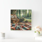 柳の下のピクニック スクエア壁時計 (ホーム)