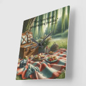 柳の下のピクニック スクエア壁時計 (傾斜)