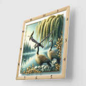 柳の下の優雅なガチョウ スクエア壁時計 (傾斜)