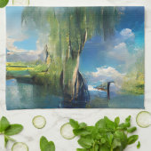 柳の木から空へ抽象芸術 キッチンタオル (折り畳み)