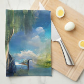 柳の木から空へ抽象芸術 キッチンタオル (四つ折り)