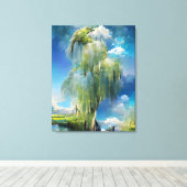 柳の木から空へ抽象芸術 キャンバスプリント (インサイチュ (ウッドフロア))