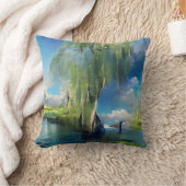 柳の木から空へ抽象芸術 クッション (ブランケット)