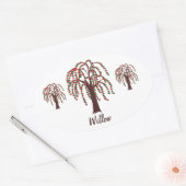 柳の木とハート – カスタマイズ可能 楕円形シール (封筒)