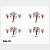 柳の木とハート – カスタマイズ可能 楕円形シール (シート)