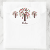 柳の木とハート – カスタマイズ可能 楕円形シール (バッグ)