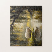 柳の木の下の絵を描羊 ジグソーパズル (縦)