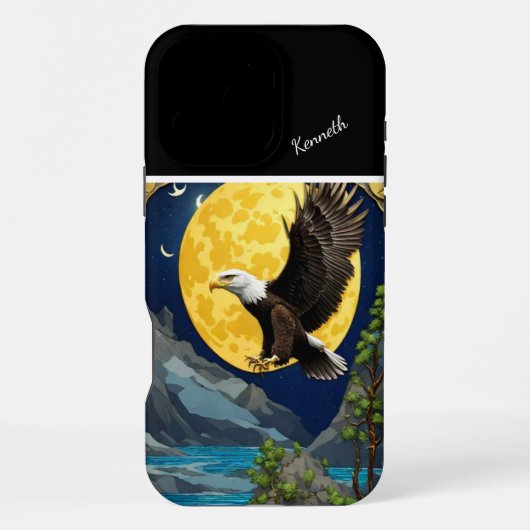 柳の木の月に照らされたワシ iPhoneケース (裏面)