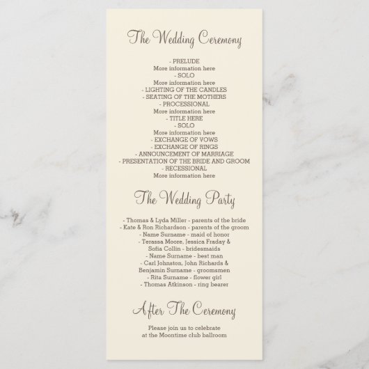 柳の木の枝エレガントな結婚式のプログラム プログラム (裏面)