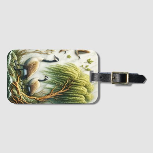 柳の木の緑の優雅な鵞鳥 ラゲッジタグ (正面横)