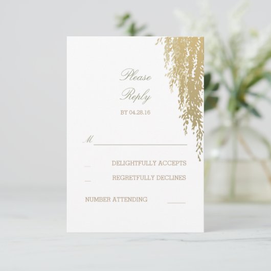柳の木エレガントな結婚式の返信カード 出欠カード (スタンド正面)