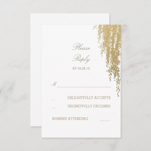 柳の木エレガントな結婚式の返信カード 出欠カード (正面/裏面)