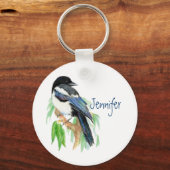 柳の木、鳥、庭にマグピーカスタマイズK キーホルダー (正面)