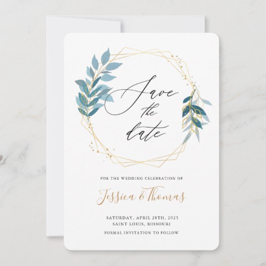 柳の離れ金ゴールドとデータフレームは日付カードを保存 セーブザデート (正面)