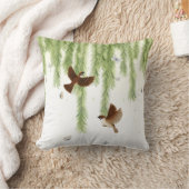 柳日本のの下の雀 クッション (ブランケット)